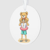 Cute Cartoon Man with Giant Teddy Bear Summer Fun Ornament (Vorderseite)
