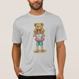 Cute Cartoon Man with Giant Teddy Bear Summer Fun T-Shirt