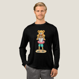 Cute Cartoon Man with Giant Teddy Bear Summer Fun Tri-Blend Shirt