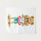 Cute Cartoon Man with Giant Teddy Bear Summer Fun Wandteppich (Vorderseite (Horizontal))