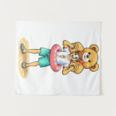 Cute Cartoon Man with Giant Teddy Bear Summer Fun Wandteppich (Vorderseite (Horizontal))