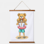 Cute Cartoon Man with Giant Teddy Bear Summer Fun Wandteppich Mit Holzrahmen (Vorderseite 3)