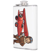 Cute Cartoon Mechanic with Red Car Illustration Flachmann (Links)