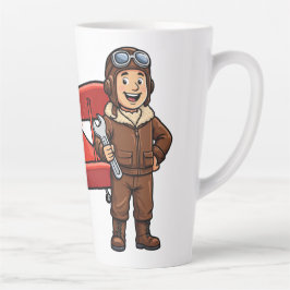 Cute Cartoon Mechanic with Red Car Illustration Milchtasse