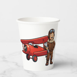 Cute Cartoon Mechanic with Red Car Illustration Pappbecher