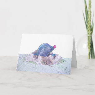 Cute Cartoon Mole and Molehill Karte