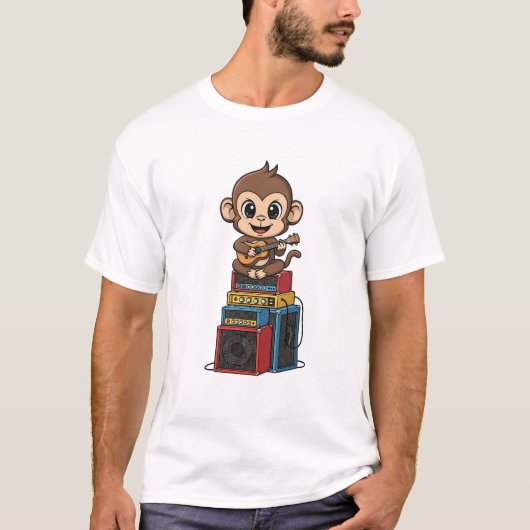 Cute Cartoon Monkey Musician Playing Ukulele T-Shirt (Vorderseite)