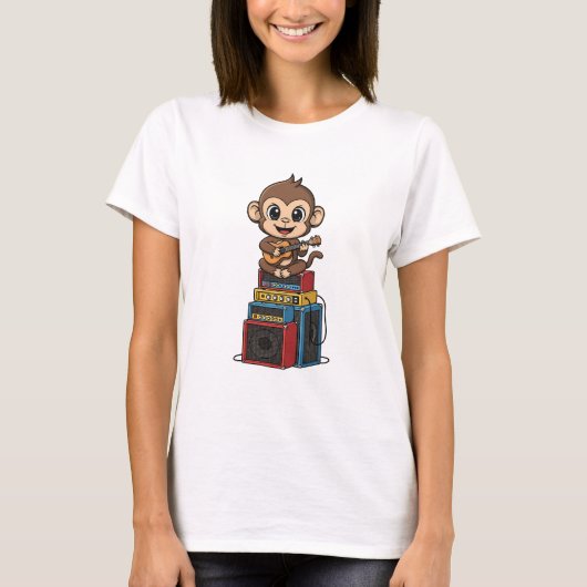 Cute Cartoon Monkey Musician Playing Ukulele T-Shirt (Vorderseite)