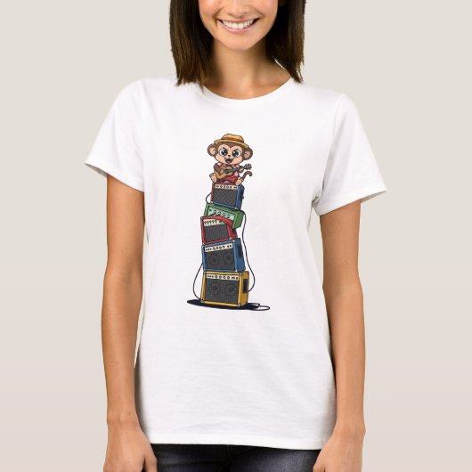 Cute Cartoon Monkey Rocker Playing Ukulele T-Shirt (Vorderseite)