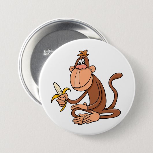 Cute Cartoon Monkey with Banana Funny Animal Button (Vorne & Hinten)