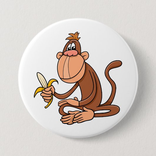 Cute Cartoon Monkey with Banana Funny Animal Button (Vorderseite)