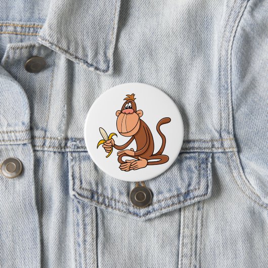 Cute Cartoon Monkey with Banana Funny Animal Button (Beispiel)