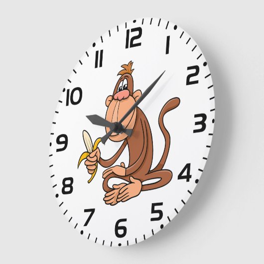 Cute Cartoon Monkey with Banana Funny Animal Große Wanduhr (Winkel)