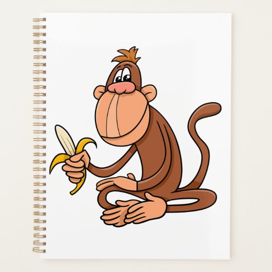 Cute Cartoon Monkey with Banana Funny Animal Planer (Vorderseite)
