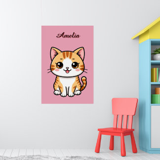 Cute Cartoon Orange Cat 🐱✨ Cozy Nursery Decor Poster