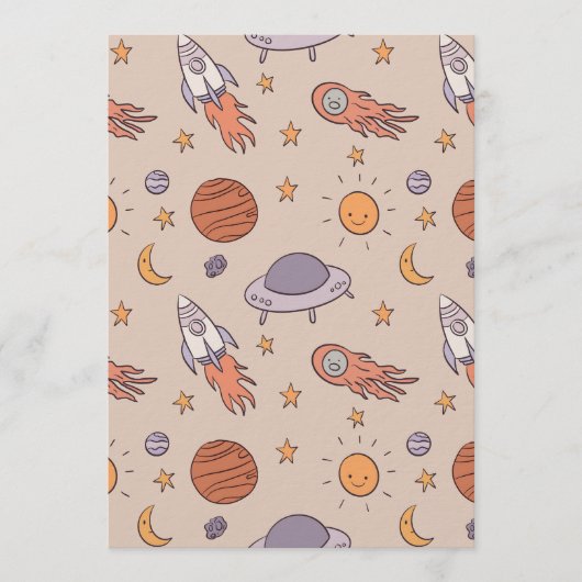 Cute Cartoon Outer Space Seamless Pattern Design Einladung (Vorderseite)