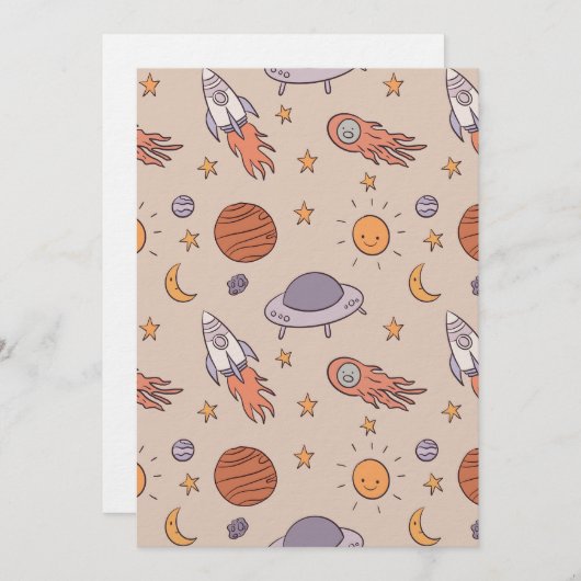 Cute Cartoon Outer Space Seamless Pattern Design Einladung (Vorne/Hinten)