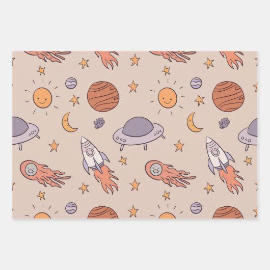 Cute Cartoon Outer Space Seamless Pattern Design Geschenkpapier Set (Vorderseite)