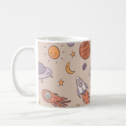 Cute Cartoon Outer Space Seamless Pattern Design Kaffeetasse (Links)