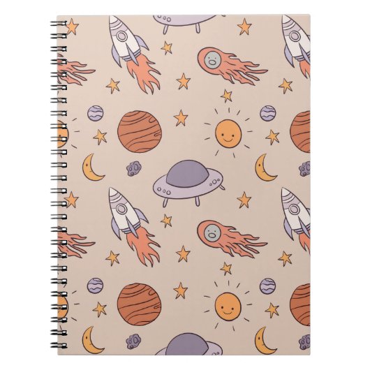Cute Cartoon Outer Space Seamless Pattern Design Notizblock (Vorderseite)