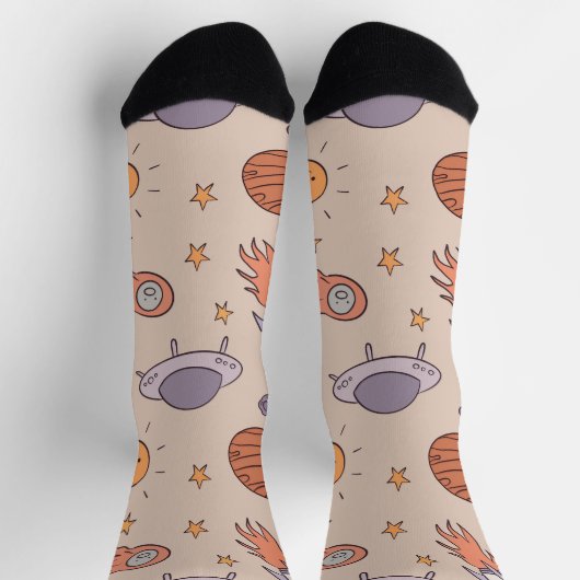 Cute Cartoon Outer Space Seamless Pattern Design Socken (Oben)