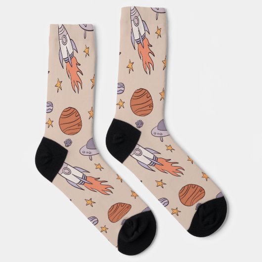 Cute Cartoon Outer Space Seamless Pattern Design Socken (Rechts)