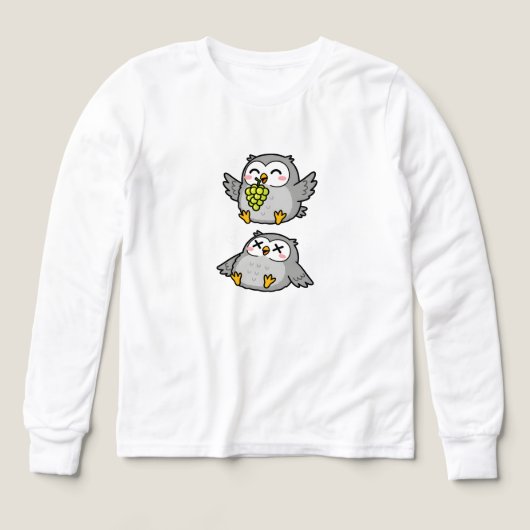 Cute Cartoon Owls Eating Grapes Funny Gray Owl (Design Vorderseite)