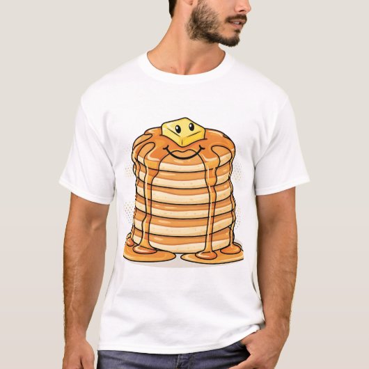 Cute Cartoon Pancake Stack with Smiling Face and S T-Shirt (Vorderseite)