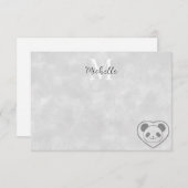 Cute Cartoon Panda Bear Watercolor Custom Monogram Mitteilungskarte (Vorne/Hinten)