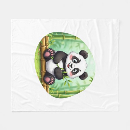 Cute Cartoon Panda on Bamboo Patch Fleecedecke (Vorderseite (Horizontal))