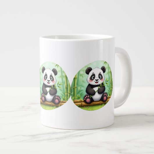 Cute Cartoon Panda on Bamboo Patch Jumbo-Tasse (Vorderseite Rechts)
