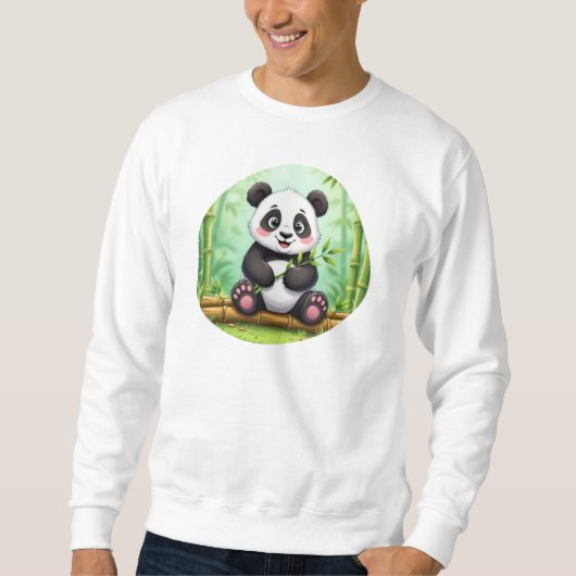 Cute Cartoon Panda on Bamboo Patch Sweatshirt (Vorderseite)