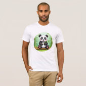 Cute Cartoon Panda on Bamboo Patch T-Shirt (Vorne ganz)