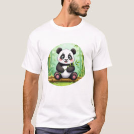 Cute Cartoon Panda on Bamboo Patch T-Shirt