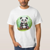 Cute Cartoon Panda on Bamboo Patch T-Shirt (Vorderseite)