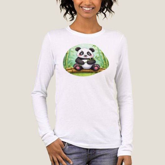 Cute Cartoon Panda on Bamboo Patch Tri-Blend Shirt (Vorderseite)