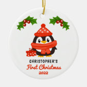 Cute Cartoon Penguin Baby's First Christmas Foto Keramik Ornament (Vorne)