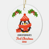 Cute Cartoon Penguin Baby's First Christmas Foto Keramik Ornament (Links)