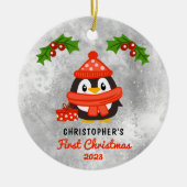 Cute Cartoon Penguin Baby's First Christmas Foto Keramik Ornament (Vorne)