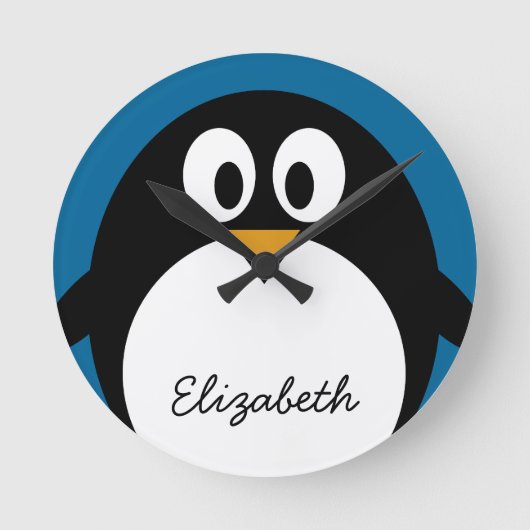 cute cartoon penguin blue background runde wanduhr (Vorderseite)