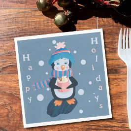 Cute Cartoon Penguin Blue Holidays Paper Napkin Serviette