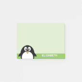 Cute Cartoon Penguin - Custom Name Green Post-it Klebezettel (Vorderseite)