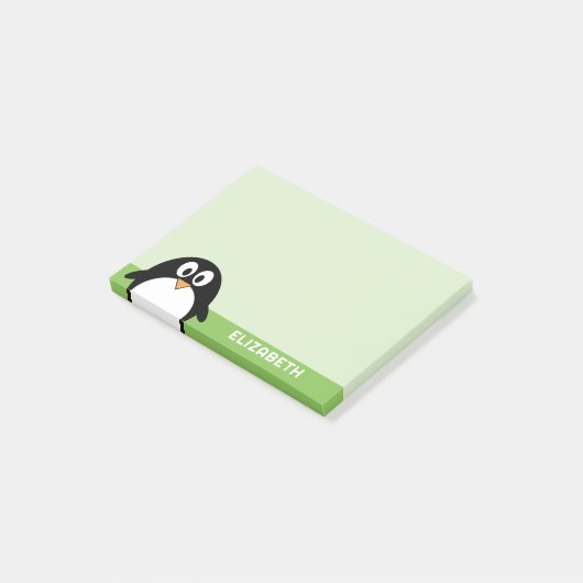 Cute Cartoon Penguin - Custom Name Green Post-it Klebezettel (angewinkelt)