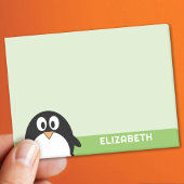 Cute Cartoon Penguin - Custom Name Green Post-it Klebezettel