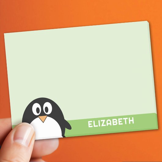 Cute Cartoon Penguin - Custom Name Green Post-it Klebezettel