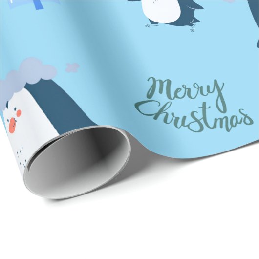 Cute Cartoon Penguin Merry Christmas Geschenkpapier (Rolleneckpunkt)