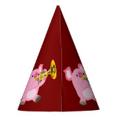 Cute Cartoon Pig Playing Trumpet Party Hat Partyhütchen (Rückseite)