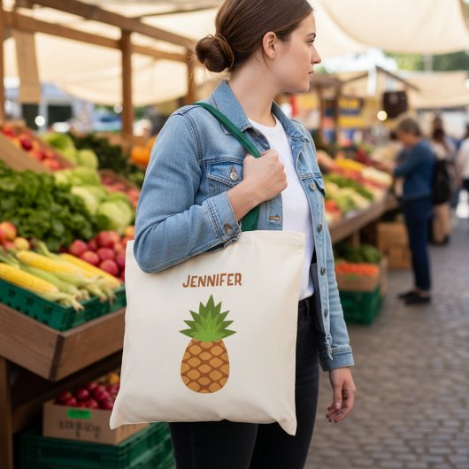 Cute Cartoon Pineapple Tote with Name Tragetasche