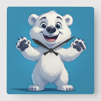 Cute Cartoon Polar Bear Character  Quadratische Wanduhr