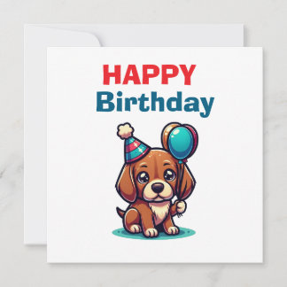 Cute Cartoon Puppy Dog Happy Birthday Card - Moder Karte